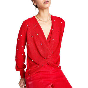 I.N.C International Concepts Plus Embellished Twisted Sweater Red Size L